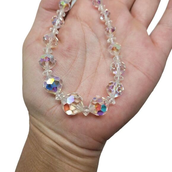 Vintage Graduated AB Crystal Collar Chocker Necklace Aurora Borealis Glam - Picture 3 of 10